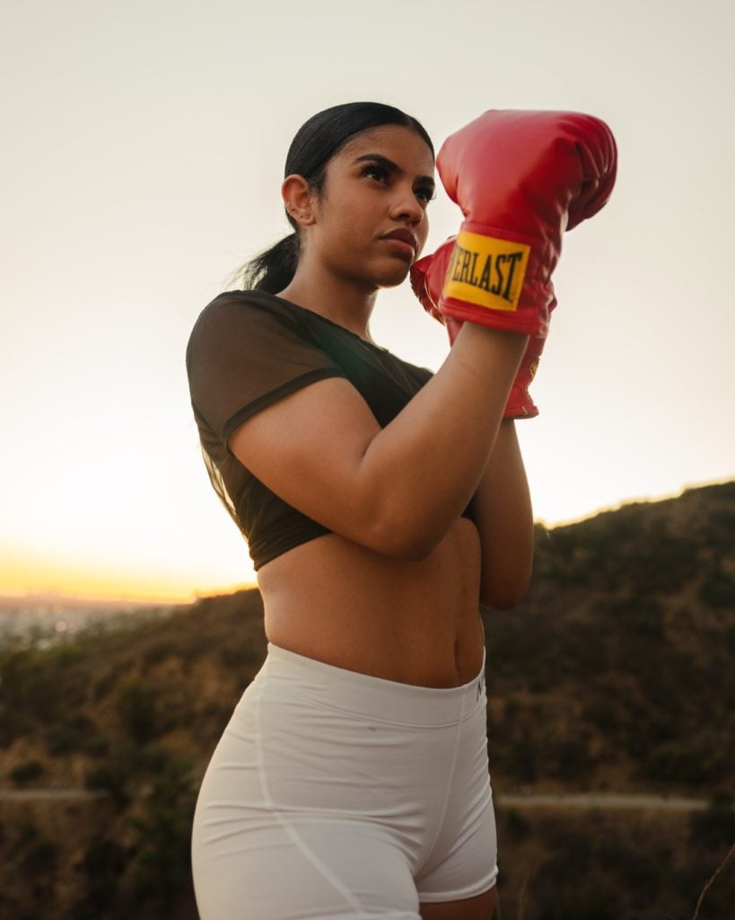 wearing a bralette while boxing