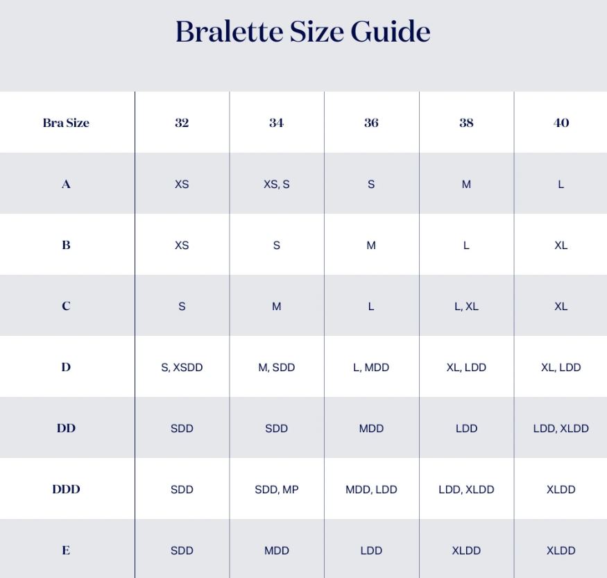 eby bra size guide